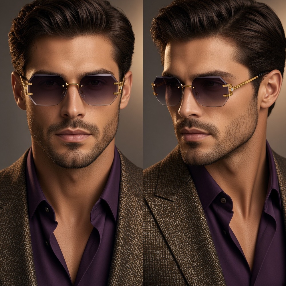 Sunglasses Men Fashion Designer Octagon Gold Frame Fashion Black Tinted Lens New